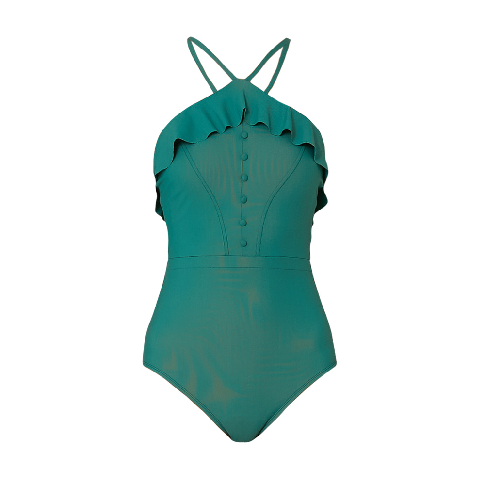 QUA VINO - [현재분류명] - 跳舞的苏打绿玉色吊带领口连体泳衣